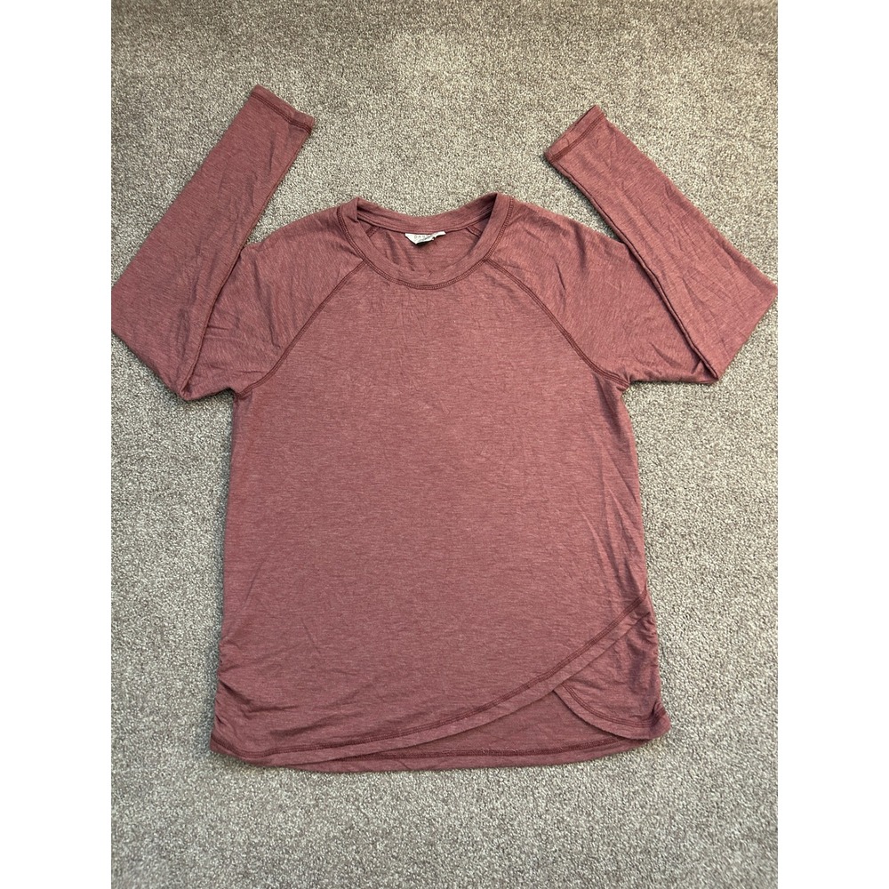 Danskin Long Sleeve Top Womens Large Pink Excellent Ruched Crossover Hem 9178